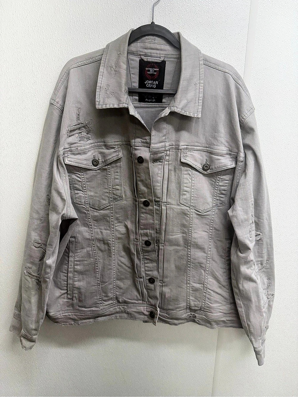 Jordan Craig Legacy Edition Distressed Denim Trucker Jacket Light Grey 4XL
